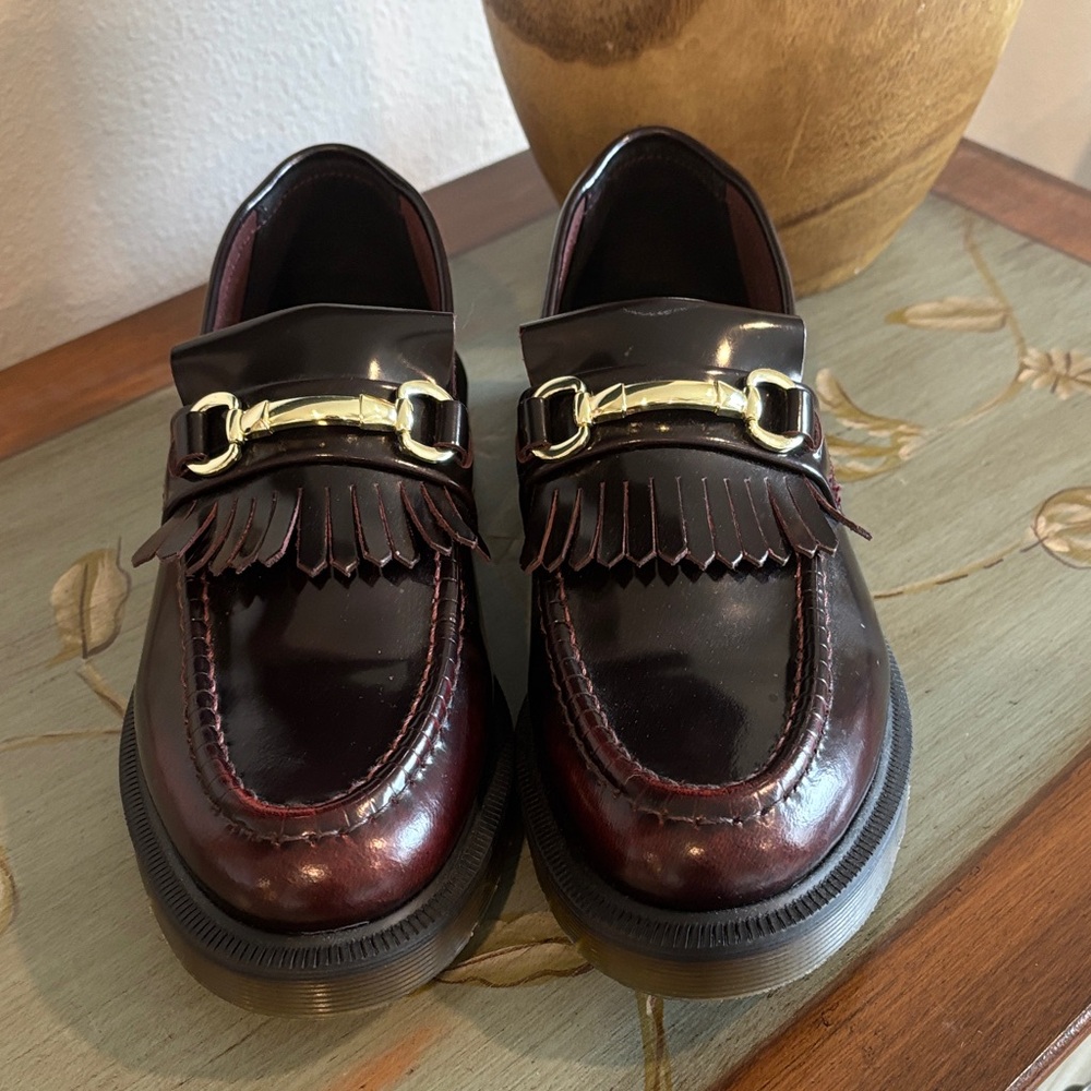 Dr. Martens Burgundy Loafers with Gold Detail